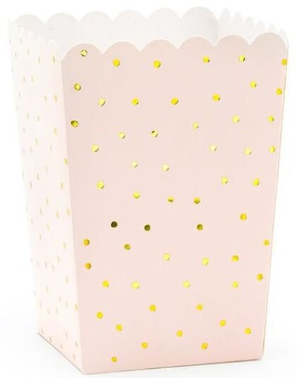 Partydeco 6 stk Lys Rosa Snack/Popcornbeger med Gullfargede Prikker
