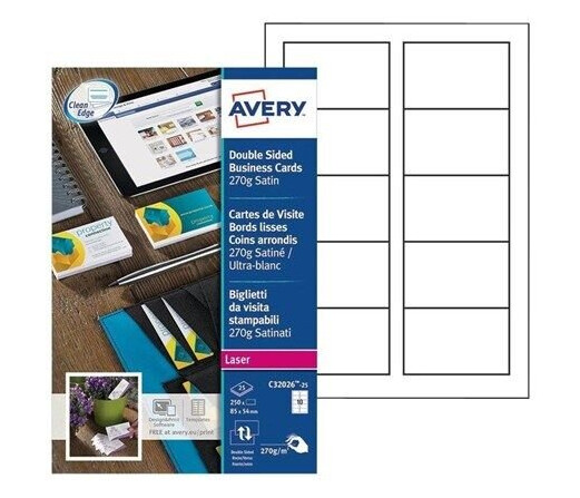 Avery Quick&Clean - business cards - 250 card(s) - 54 x 85 mm - 270 g/m Avery Quick&Clean - business cards - 250 card(s) - 54 x 85 mm - 270 g/m
