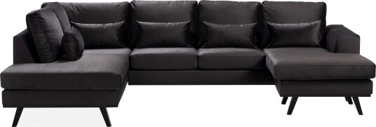 Copenhagen Compact 4 seters Venstrevendt U formet Large Sofa med Divan og Sjeselong i Fløyel   Mørk grå
