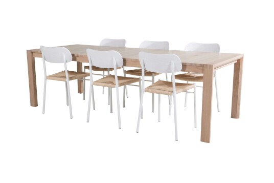 Venture Design Slider & Polly spisegruppe Natur/hvit 6 st stoler & bord 170 x 95 cm