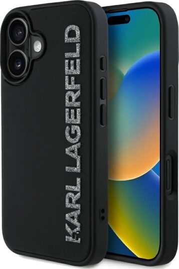 Karl Lagerfeld iPhone 16 Mobildeksel HC 3D Gummiert med Glitter - Svart