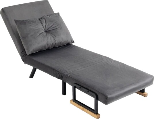 Sovestol Enkel Sofa Med Sengefunksjon Avslapningsstol Med Justerbar Rygg Fløyelslook Mørkegrå
