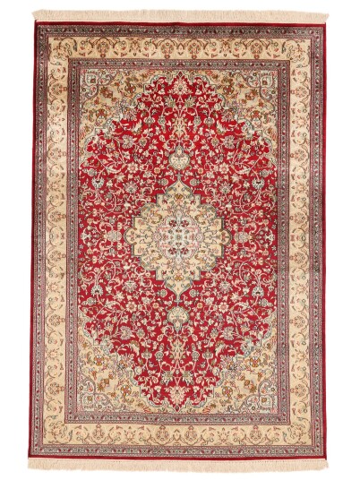 Håndknyttet. Opphav: India Kashmir ren silke 24 / 24 Quality Teppe 126x187