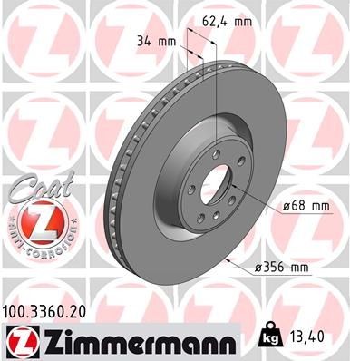 Bremseskive ZIMMERMANN 100.3360.20 Bremseskive ZIMMERMANN 100.3360.20