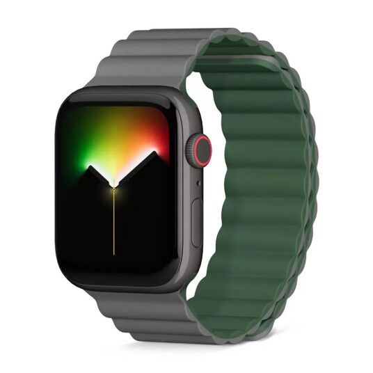 Epico Apple Watch (42/44/SE/45/49mm) Epico Magnetisk Silikon Rem - Grå / Grønn