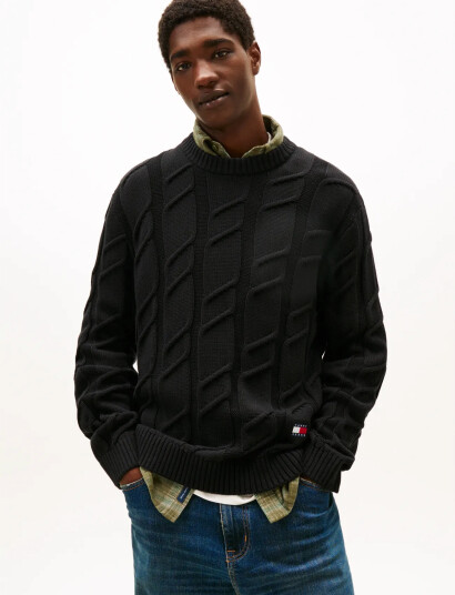 Tommy Jeans Tjm Reg Chunky Cable Knt Swt Ext - Black - XL