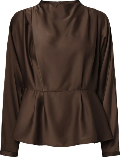 YAS Yaspella Long Sleeve Funnel Neck Top i Chocolate Brown, Størrelse S