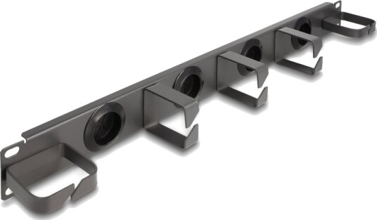 Delock Rack Cable Management Routing Panel 4 Rubber Cable Entries 5 Metal Hooks Mørk Grå 1U 19" 66751