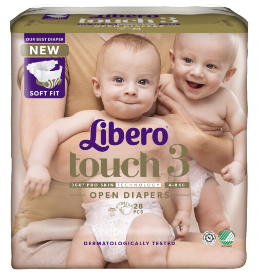 Libero Touch 3 Åpen Bleie 48 kg 28 stk. Libero Touch 3 Åpen Bleie 48 kg 28 stk.