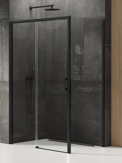 120x90x200 | PRIME™ Dusjhjørne | Fastfelt med skyvedør + Fastfelt | Venstre utgave | 6mm Glass | Sort Matt