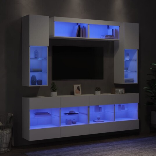 Vegghengte TV benker med LED 6 stk hvit Vegghengte TV benker med LED 6 stk hvit