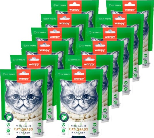 Wanpy 10 x Catsnack Freeze Dried Cat Grass & 200gr total Chicken 20 g