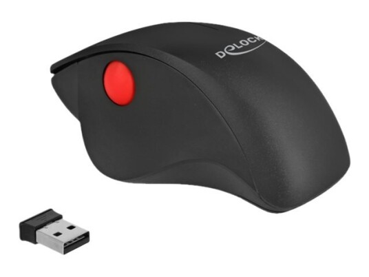 Delock Ergonomic - Mus - Ergonomisk - Høyrehendt - Optisk - 3 Knapper - Trådløs - 2.4 Ghz - Usb Trådløs Mottaker - Svart, Rød - Løsvekt