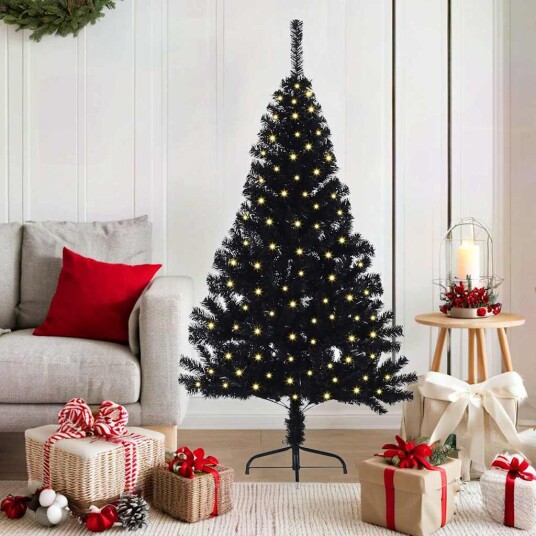 Kunstig Forhåndsopplyst Juletre med 150 LED Svart 150 cm PVC