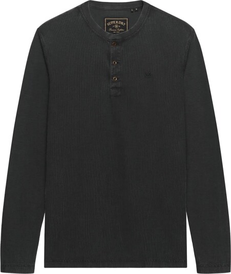 Superdry Waffle Long Sleeve Henley Top WASHED BLACK S