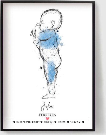 Personalisert Plakat Baby Fødselsstatistikk Splash Portrett