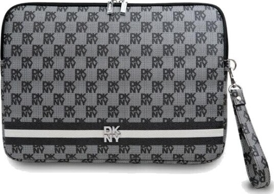 DKNY Sleeve 14" veske for bærbar PC med rutete mønster og trykte striper svart