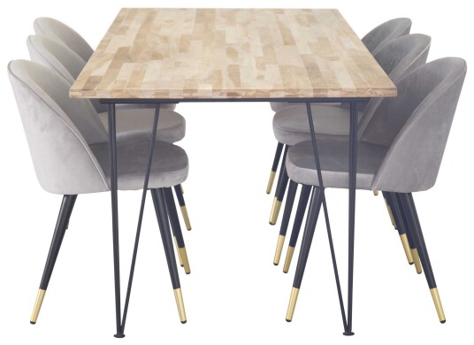 Venture Design Bali & Velvet spisegruppe Natur/svart 6 st stoler & bord 200 x 90 cm