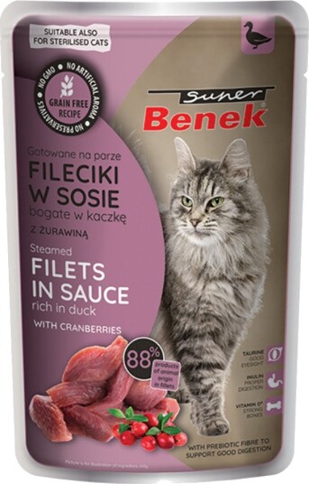 Benek Våtfôr Super Kornfrie Dampede Fileter And Med Tranebær I Saus 56 X 85 G Benek Våtfôr Super Kornfrie Dampede Fileter And Med Tranebær I Saus 56 X 85 G