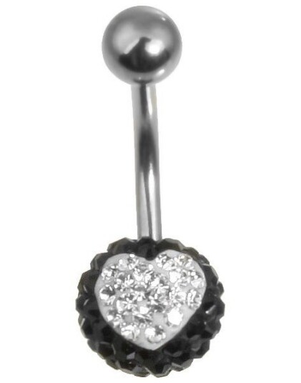 Utgått Sparkling Heart Navlepiercing Svart/Hvit