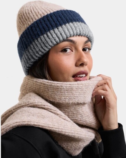 Didriksons Malin Striped Beanie Beige mel multicolour