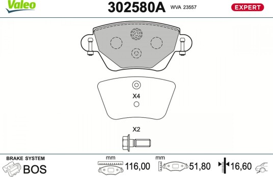 VALEO 302580A Bremseklosser