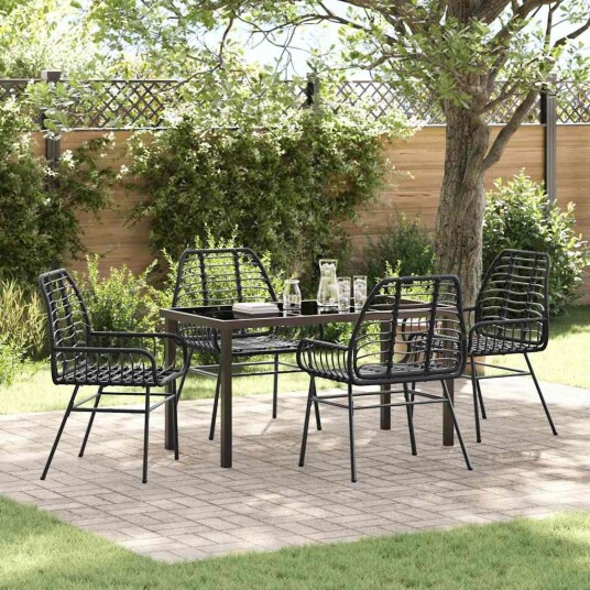 5 Delers Hage Spisestset Black Poly Rattan