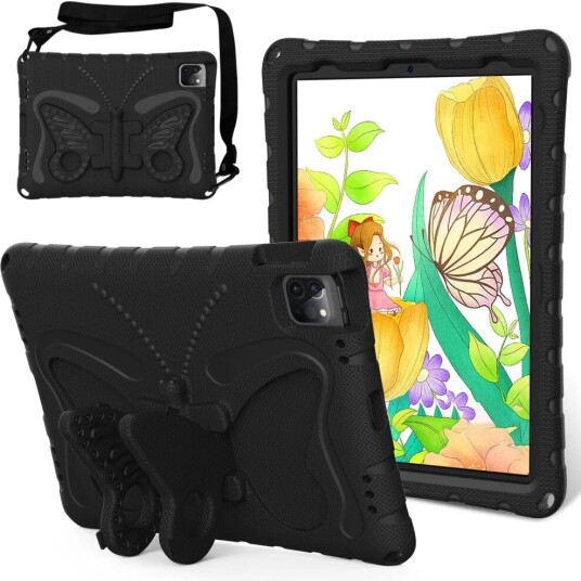 EIDERWOOD iPad Air / Pro 13" 2024 / Pro 12.9" 2022-2018 Butterfly Kickstand Barnedeksel - Svart EIDERWOOD iPad Air / Pro 13" 2024 / Pro 12.9" 2022-2018 Butterfly Kickstand Barnedeksel - Svart