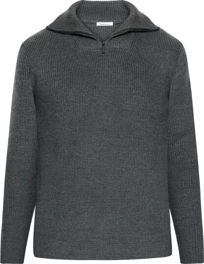 Knowledge Cotton Apparel Merino Half Zip Sweater Grey M