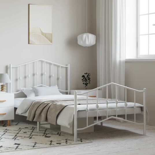 vidaXL Sengeramme i metall med hode- og fotgavl hvit 100x190 cm 8721012211599