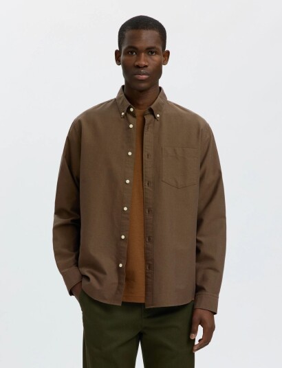 Selected Slmregcole Rick Ox Shirt Ls Noos Brown L