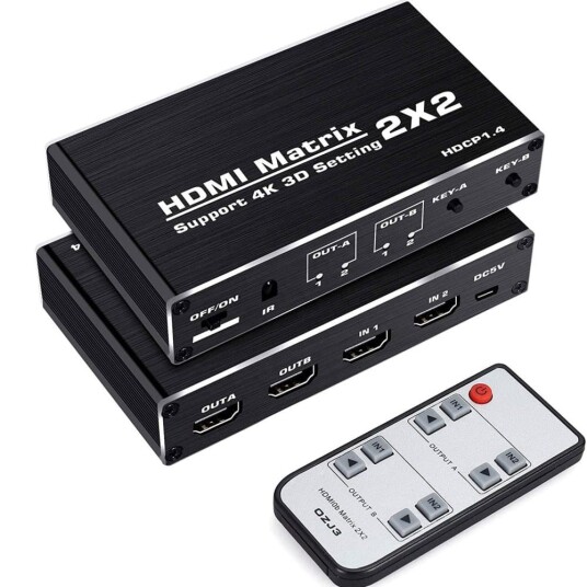 NÖRDIC Matrix HDMI Switch 2 til 2 HDMI 2.0 4K 60Hz HDCP1.4 3D YUV 4: 2: 0