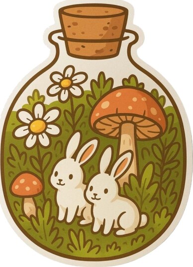 Klistremerke Skogsbunnkanin Potionflaske 4 Klistremerker