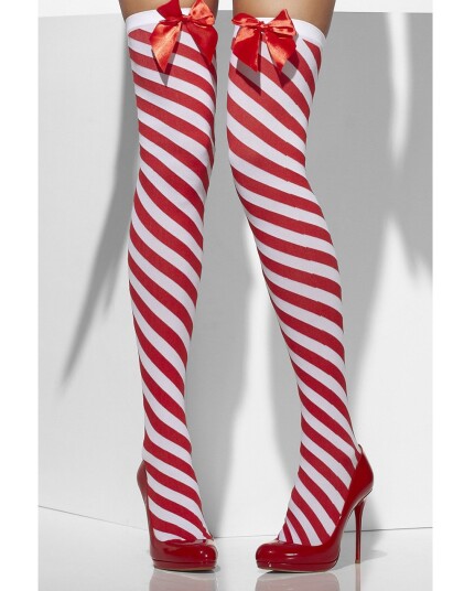 Candy Cane Røde og Hvite Strømper med Sløyfer Candy Cane Røde og Hvite Strømper med Sløyfer