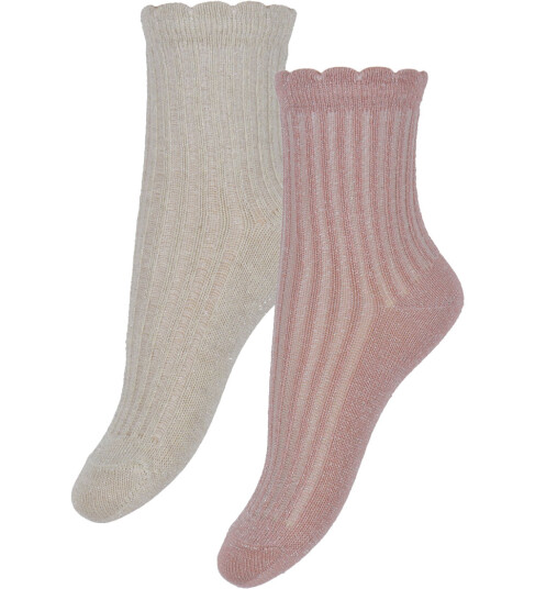 Minymo Sokker 2 pack Ash Rose m. Glitter Minymo 19/22 Sokker Beige Rosa 19 22