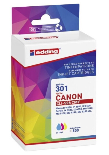 Edding Blæk Erstatter Canon Cli-526Cmy Kompatibel Kombi-Pakke Cyan Magenta Gul Edd-301 18-301-01