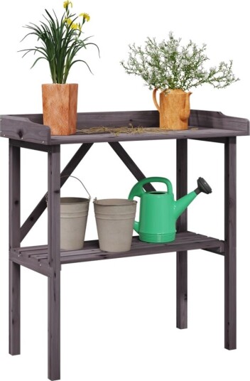  Plantebord med hylle grå 78x38x82,5 cm heltre gran