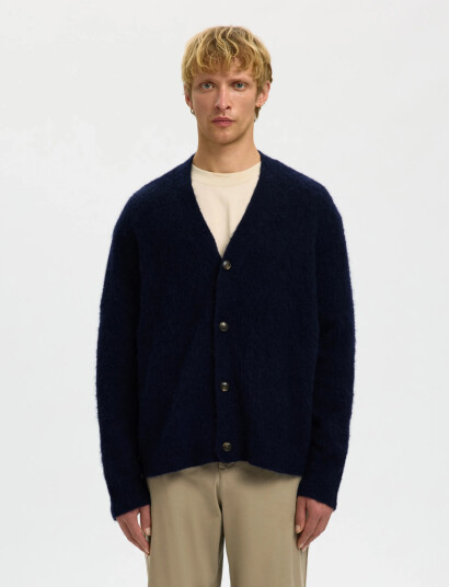 Selected Slhrai Brushed Ls Knit Relaxed Cardigan - Navy - XL