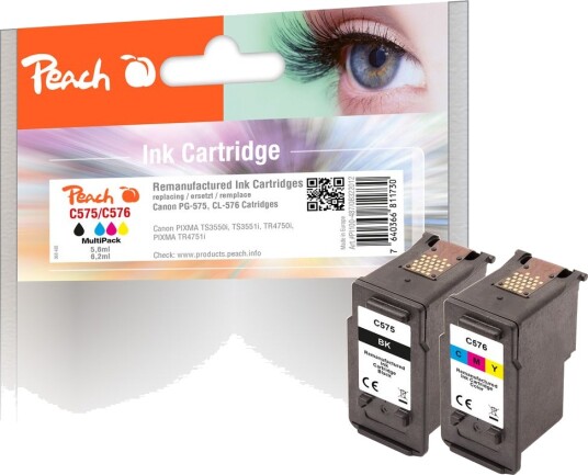 Kompatibel med Canon PG-575/CL-576 blekkpatron multipakke, 1x Svart 5,6 ml, 1x farge 6,2 ml
