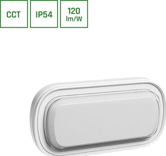 Spectrum 15W PASTILO oval LED vegglampe CCT 120lm/W IP54 IK10 hvit 5 års garanti Dimbar : Ikke dimbar Kulør : CCT Varm til Kald Hvit