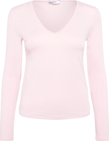 Mango Fitted V-Neck T-Shirt - PINK - XS