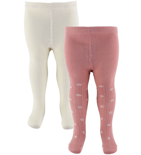 Minymo Strømpebukser 2 pack Ash Rose m. Blomster 128/134 Strømpebukser Hvit Rosa 128 134