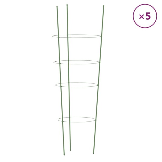 vidaXL Plantestøtter med 4 ringer 5 stk grønn 90 cm stål