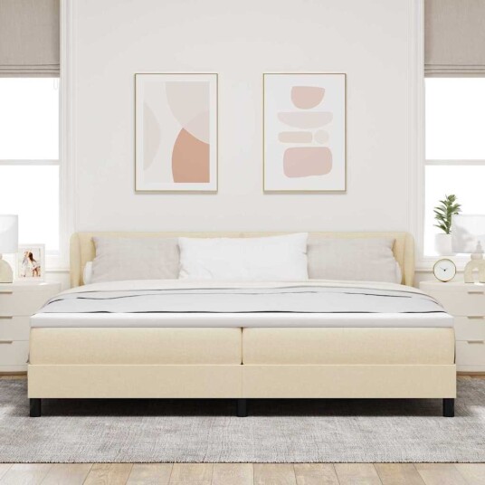  Box Spring Seng med Madrass Krem 200x200 cm Stof