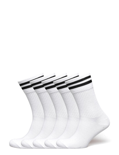 ZEBDIA 5-Pk Tennis Socks With Stripes - White - 43-46