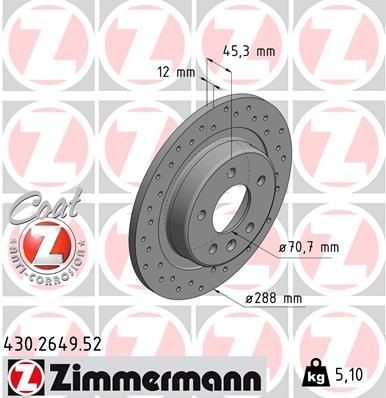 Bremseskive ZIMMERMANN 430.2649.52 Bremseskive ZIMMERMANN 430.2649.52