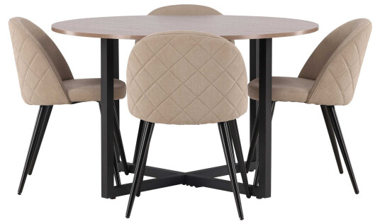 Venture Design Durango & Velvet spisegruppe Beige/valnøtt 4 stoler & bord 120 cm