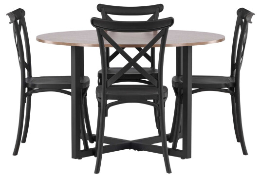Venture Design Durango & Crosett spisegruppe Svart/valnøtt 4 stoler & bord 120 cm