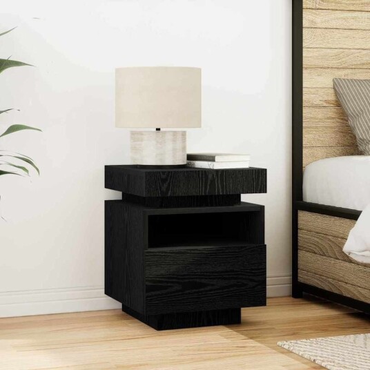 Nattbord med LED lamper Svart Eik 40x39x48,5 cm