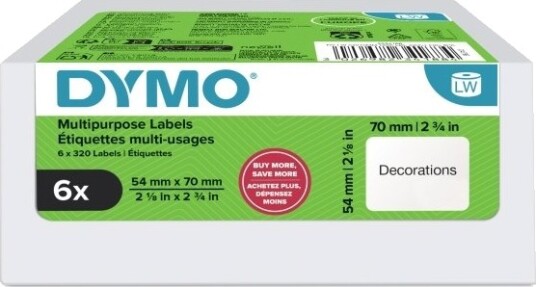Dymo Lw Multi Purpose Labels 74X70mm 6 Rolls Hvit Selvklebende Skriveretikett 5,4 Cm 7 Cm 1920 Stykker 320 Stykker